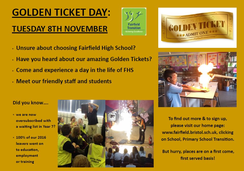 Fairfield High School (@fhsbristol) on Twitter photo Still tickets available for special FHS Golden Ticket Day Tues 8th Nov @FishpondsAcad <a href="/horfieldschools/">NextStepNorthBristol</a> @CLeslieMP <a href="/henandwestvoice/">Henleaze & Westbury</a> Still tickets available for special FHS Golden Ticket Day Tues 8th Nov @FishpondsAcad <a href="/horfieldschools/">NextStepNorthBristol</a> @CLeslieMP <a href="/henandwestvoice/">Henleaze & Westbury</a>