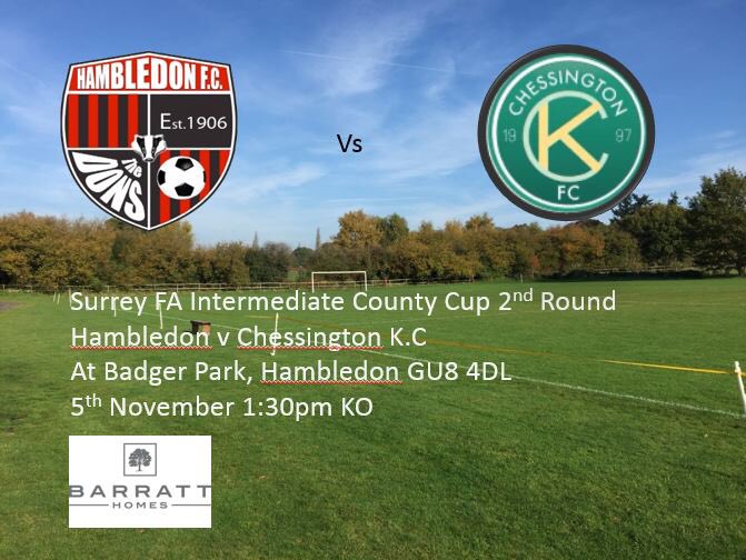 HambledonFC's tweet image. County Cup 

⚽️Hambledon v @ChessingtonKCFC 
🏆Intermediate County Cup
📅5th November
📍Badger Park - GU8 4DL
⏱1:30pm KO

🔴⚫️COYDS🔴⚫️