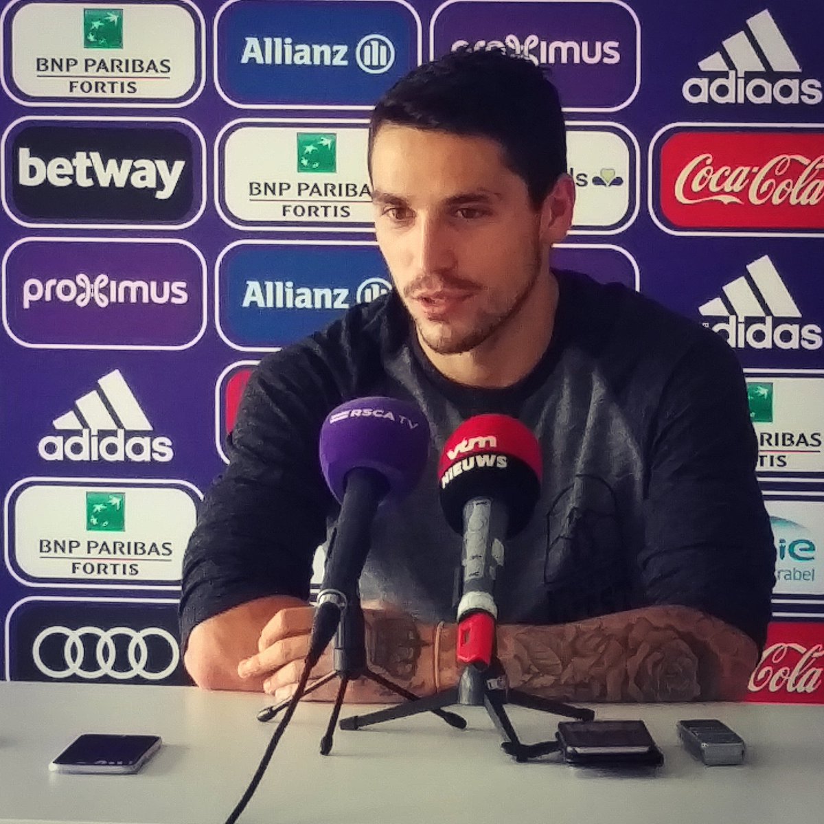 rscanderlecht's tweet photo. Press conference Nicolae Stanciu after #ANDM05 & before #ANDKVO ! #RSCA #COYM https://t.co/7pD7KBRye0