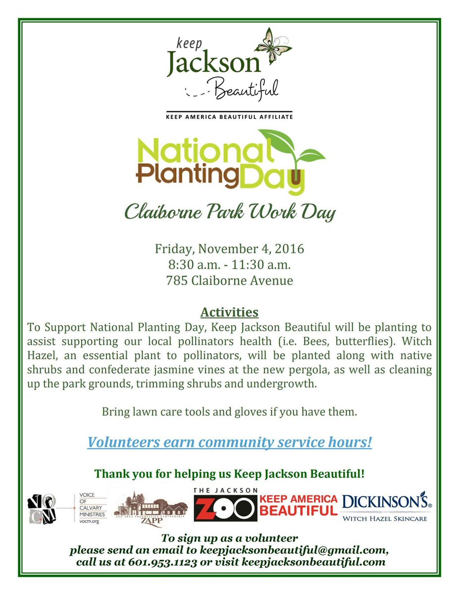 KPJXNBeautiful's tweet photo. Join us @ Claiborne Park for National Planting Day @DickinsonBrands  #NationalPlantingDay #Dickinsonsis150 #KAB2016 https://t.co/QUqZH9TLdq
