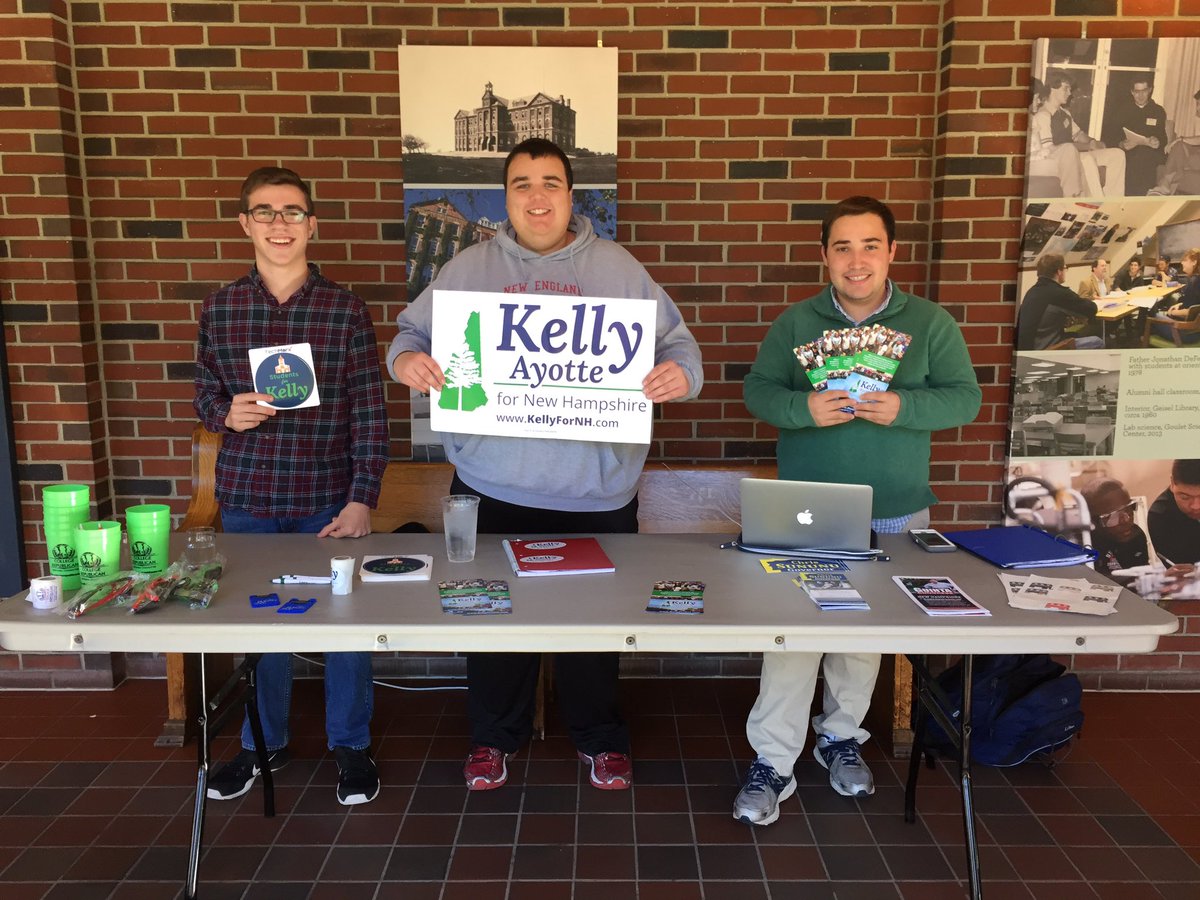 SaintAnselmCR's tweet photo. Out tabling today for @KellyAyotte and our other state GOP candidates! #StudentsForKelly #LeadRight2016 #nhpolitics #nhsen https://t.co/mV4RzwGA5H