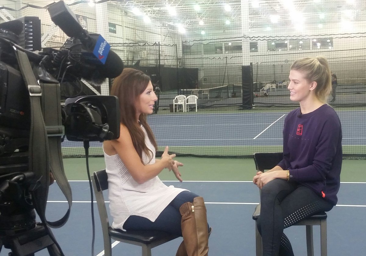 TennisCanada's tweet photo. Fun @ETCanada interview today with Genie & @NatashaGargiulo discussing Justin Trudeau, Kim K, instagram & promoting #ColgateEnamelHealth. https://t.co/xXP37Kd1l9