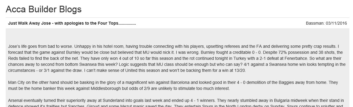 Bassman puts the boot into #Mourinho. Read the rest of his fantastic betting blog over at accabuilder.com/ViewBlogs