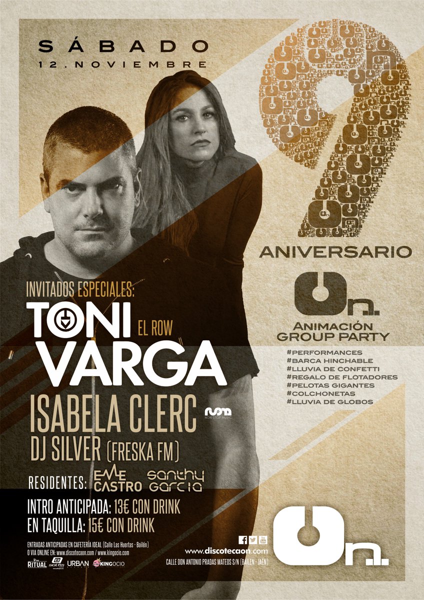DiscotecaOn's tweet photo. Sorteamos 5 entradas dobles para nuestro aniversario. Síguenos, RT y menciona a tu acompañante!! https://t.co/Bslq1EDnJy