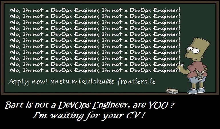 AnetaBrigati's tweet image. Calling Senior #DevOpsEngineer! bit.ly/2fjRlrW I'm looking for a #DevOpsArchitect as well! aneta.mikulska@e-frontiers.ie #itjobs