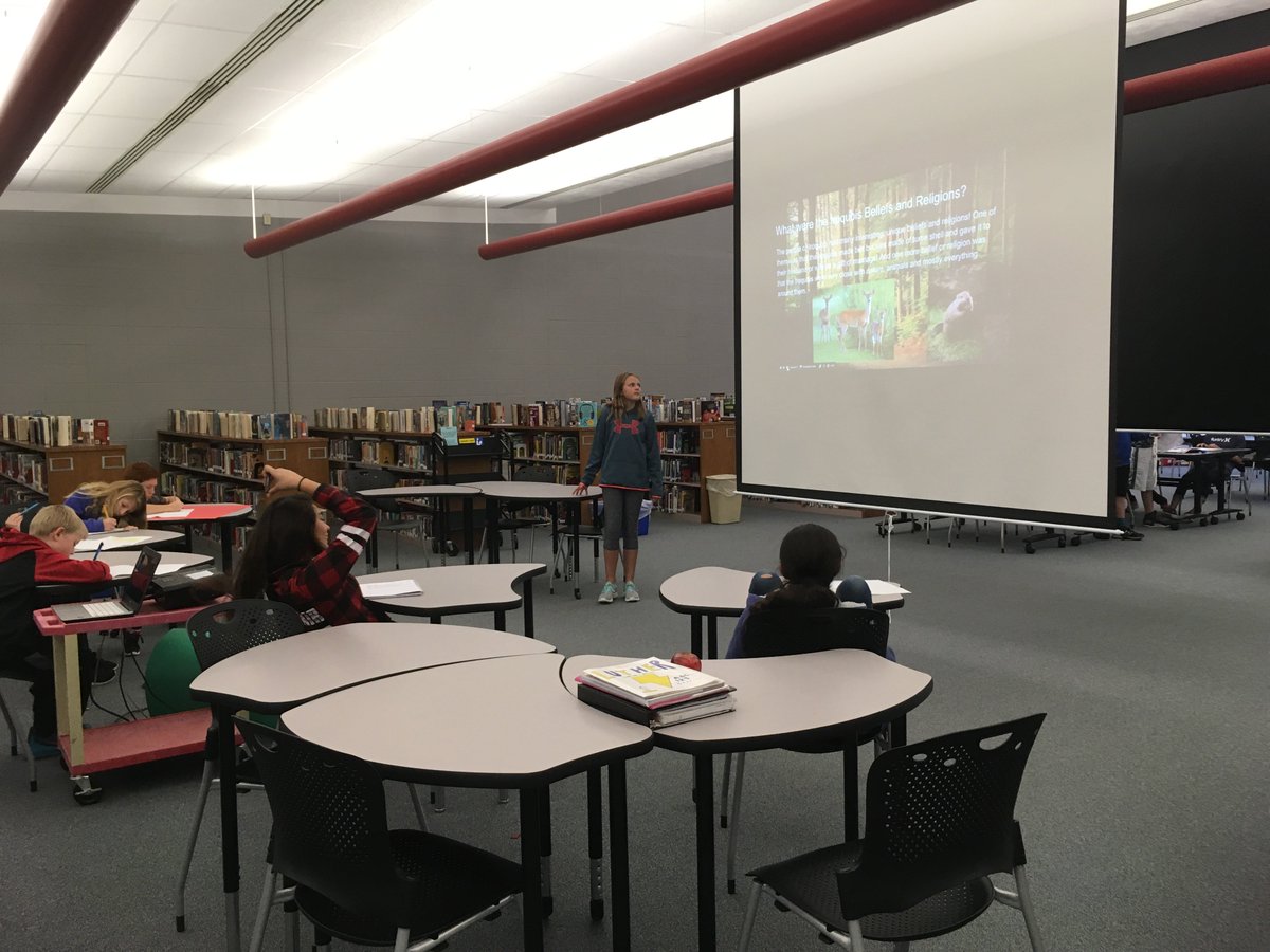 FortMSLibrary's tweet image. Simultaneous student presentations!!  6th grade science students sharing with their classmates last week...We LOVE our new library space!