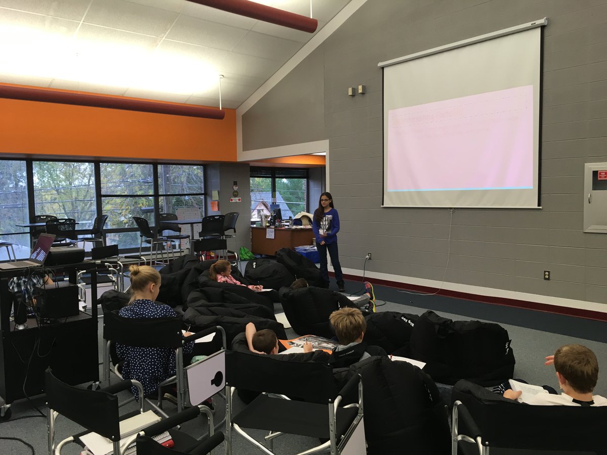 FortMSLibrary's tweet image. Simultaneous student presentations!!  6th grade science students sharing with their classmates last week...We LOVE our new library space!
