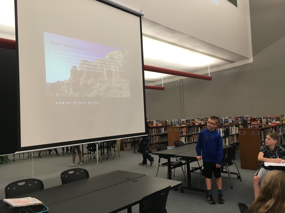 FortMSLibrary's tweet image. Simultaneous student presentations!!  6th grade science students sharing with their classmates last week...We LOVE our new library space!