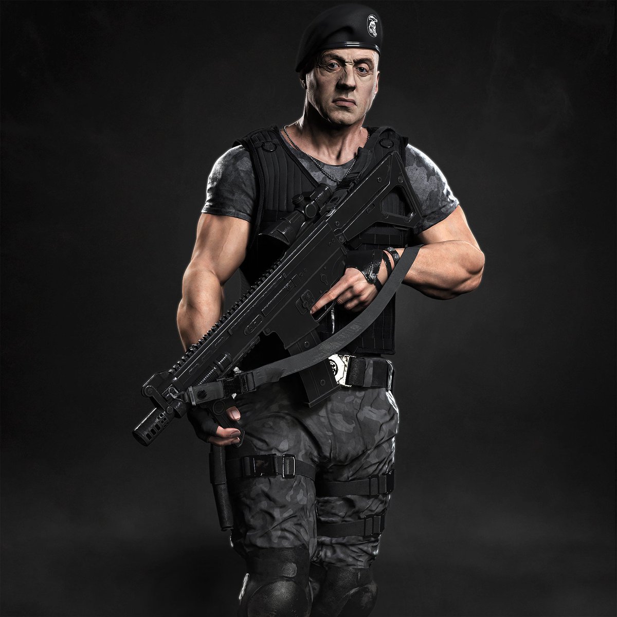 Substance3D's tweet photo. This virtual @TheSlyStallone is (almost) as cool as the real one 😎, by Isaac Bratzel - 
#SubstancePainter #ThisIsS… https://t.co/G3W5es1uOs https://t.co/GBfZZ2wZtW