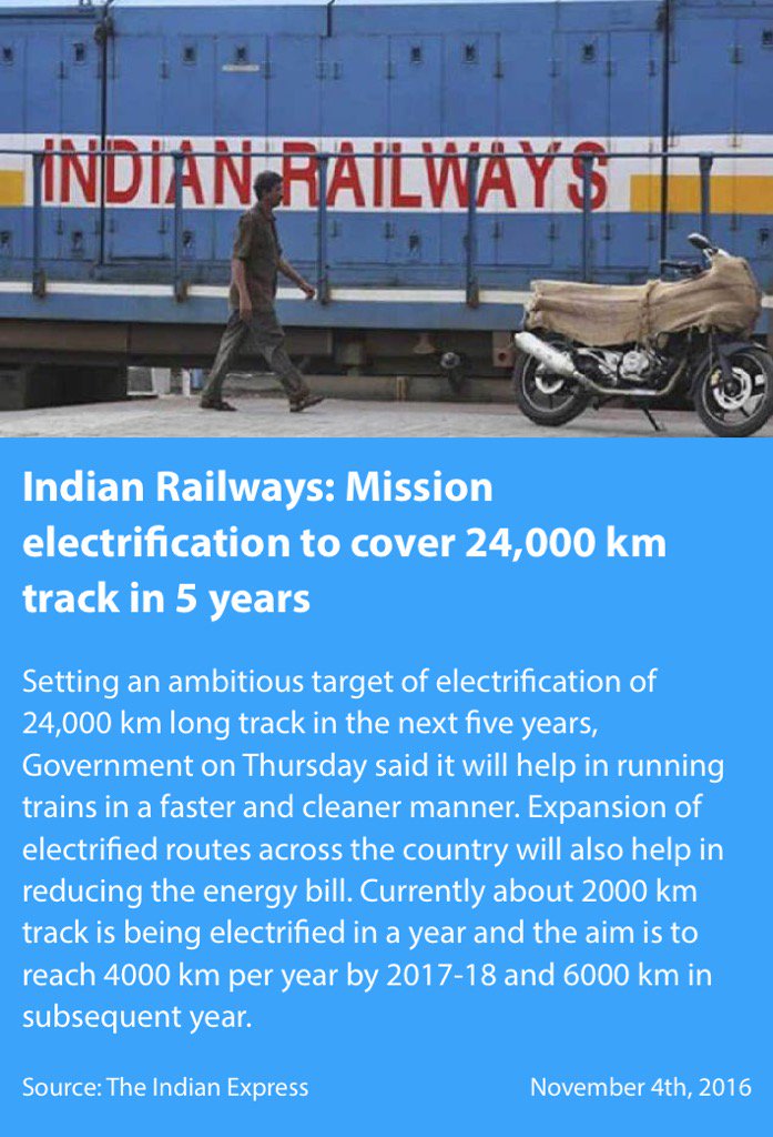 smritiirani's tweet image. Indian Railways: Mission electrification to cover 24,000 km track in 5 years
 indianexpress.com/article/india/…

via NMApp