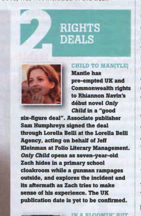 In today's <a href="/thebookseller/">The Bookseller</a>: ONLY CHILD <a href="/rhiannonnavin/">Rhiannon Navin</a>'s stunning debut to @samjhumphreys1 &amp; <a href="/panmacmillan/">Pan Macmillan</a> in 6-figure preempt. Congrats all!