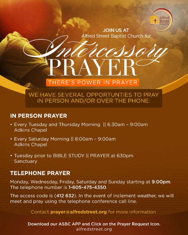 AlfredStreetBC's tweet photo. Come...pray with us.
#ItsPrayingTime #prayerworks #ASBCprays #ASBC #AlfredStreetBC #DMV #pray #prayer https://t.co/zYEpSuPJyr