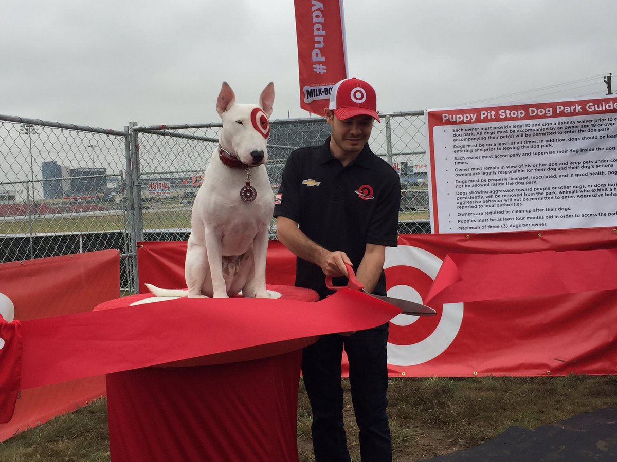 georgeriba's tweet image. #Target Bullseye dog and @KyleLarsonRacin at ribbon cutting ceremony for #milkbonedogpark #bhtv #NLTX