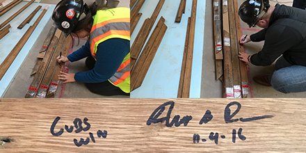 PMAGetsIt's tweet image. PMAers added a special #cubs note while signing trim at @Unity_Temple! @utuuc  #cubswin #franklloydwright