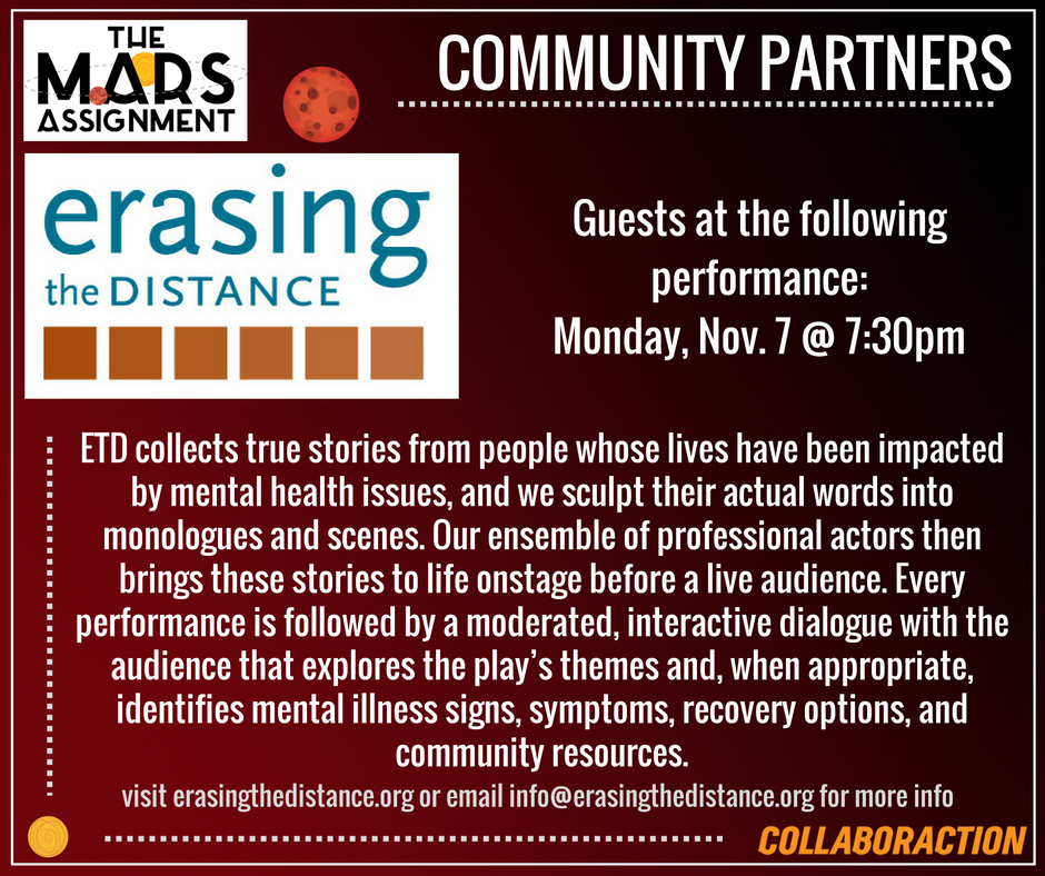 Collaboraction's tweet image. We're proud to have @EraseDistance as a partner for #TheMarsAssignment on Nov. 7! Learn more: erasingthedistance.org