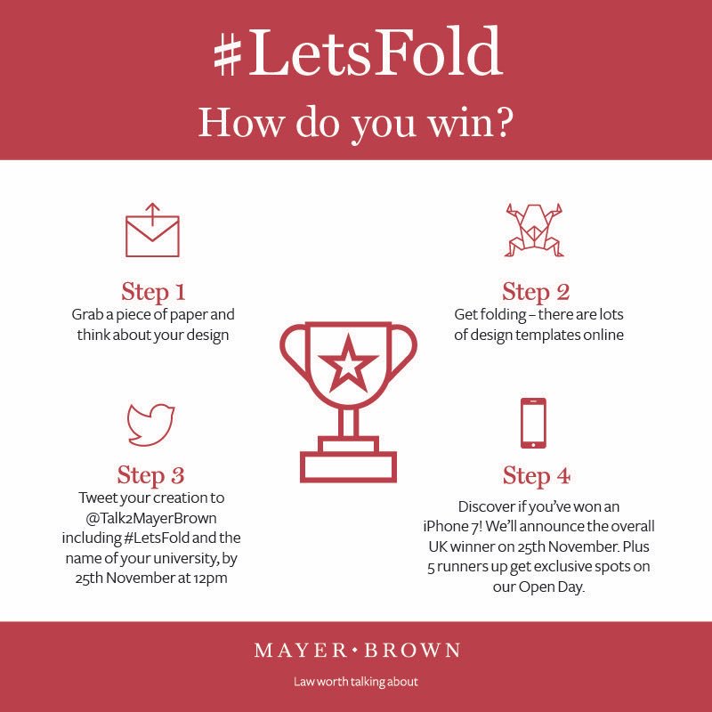 talk2mayerbrown's tweet photo. #UK Don't forget to enter our #LetsFold origami competition! One lucky winner will get their hands on an iPhone 7! To be in with a chance... https://t.co/NLUbKKeBq5