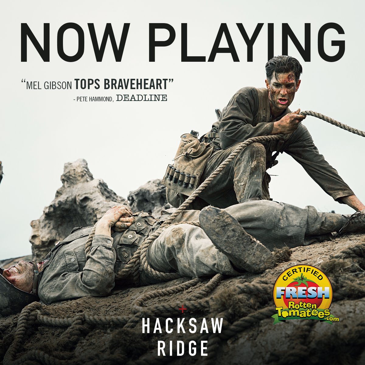 HacksawRidge's tweet photo. Critics proclaim #HacksawRidge is Academy Award® winning director Mel Gibson’s best since Braveheart. NOW PLAYING https://t.co/e05eu1Xo5b https://t.co/fksP6l3RqL