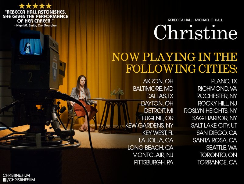 ChristineFilm's tweet photo. Don't miss the Oscar-worthy performance from #RebeccaHall in #ChristineFilm, NOW PLAYING in more cities. TICKETS: https://t.co/ehhD6tJHiB https://t.co/GChfQldMw9
