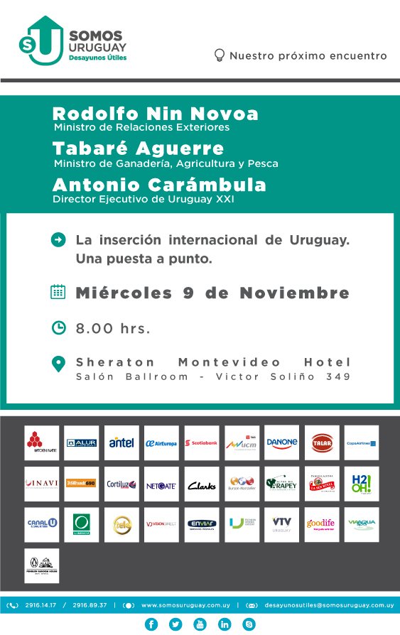 Miércoles 9/11 tendremos en nuestro ciclo de Desayunos Útiles 2016 la presencia de Rodolfo Nin Novoa, Tabaré Aguerre y Antonio Carámbula.