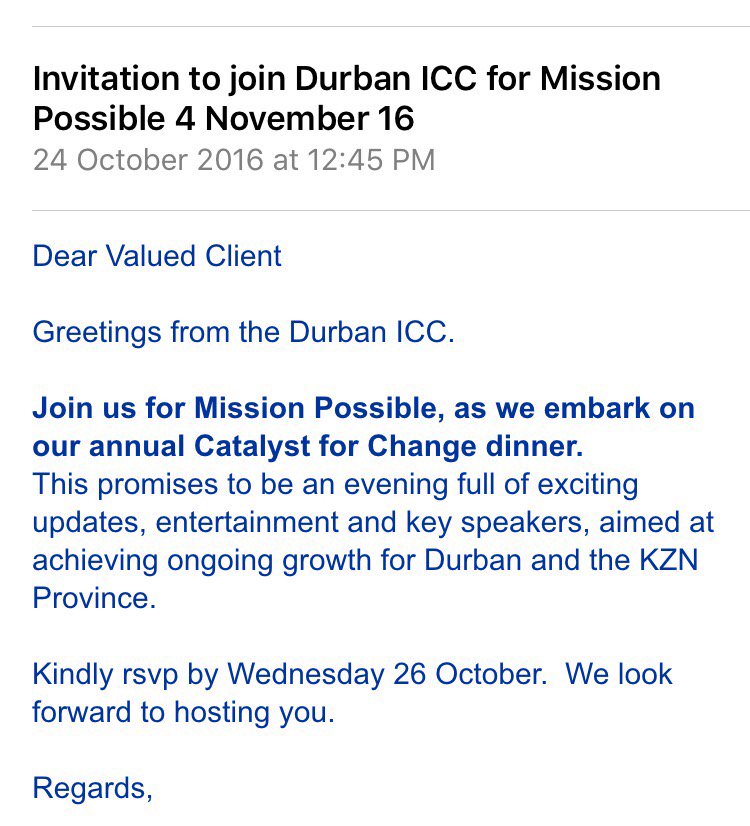 PhumlaniDube's tweet image. I am here. #DurbanICC #CatalystForChangeDinner #ValuedClient