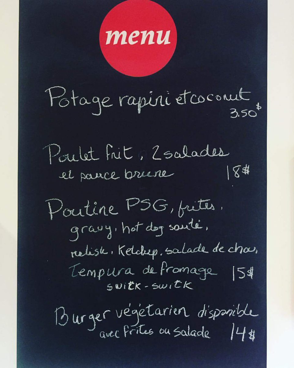 Le vendredi soir c'est #comfortfood. Ce soir on vous propose #poutine ou #burger. On a aussi des options #vegetariennes. On vous attend !