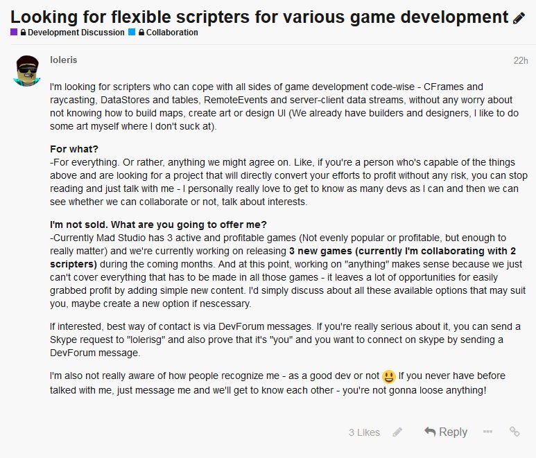 Loleris On Twitter Looking For Scripters Check Out This - dev for you on roblox but i am not a good scripter