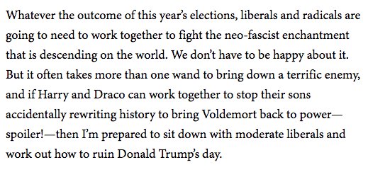 "It often takes more than one wand to bring down a terrific enemy."
-<a href="/PennyRed/">Laurie Penny</a> 
#StrongerTogether #ImWithHer
