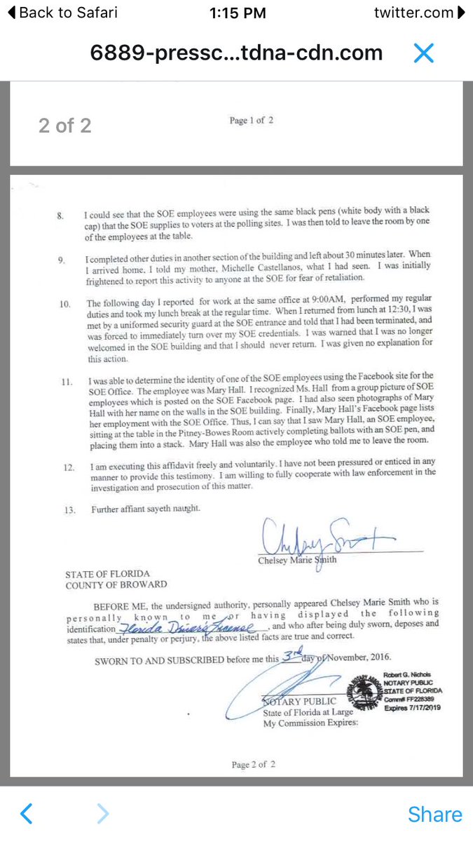 russellwiley's tweet photo. Affidavit Election Fraud charges Broward County FLA, criminal investigation is underway #FloridaFraud #SpiritCooking https://t.co/LfT0qn0K9l https://t.co/r7IbVk283h