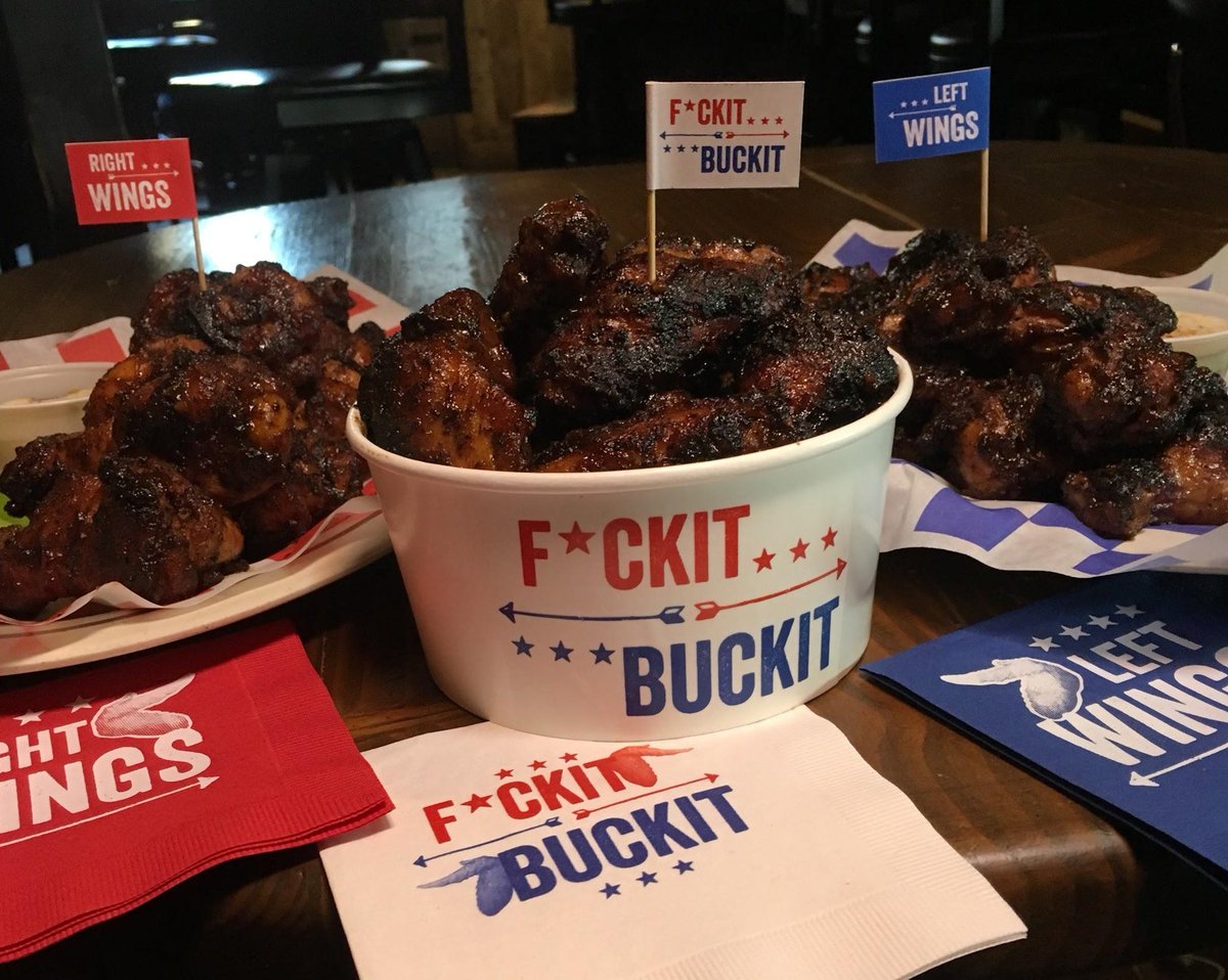 DonCazentre's tweet photo. On Election Day, @Dinosaur_BBQ invites you to try left or right wings, or duck the question https://t.co/YBYlAax76n #allinonebucket https://t.co/5EkkN5yJiU