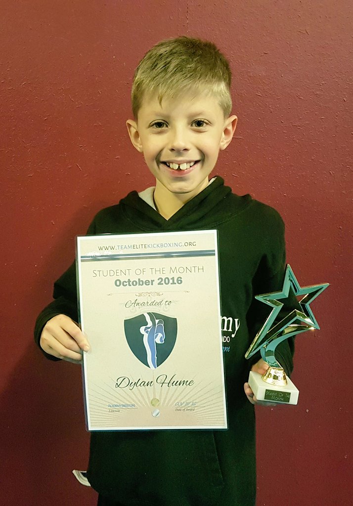 Tekkickboxing's tweet photo. Tek Academy Student Of The Month for October - DYLAN HUME. Well Done Dylan. #kickboxing #nottingham #beeston #tekacademy #tekkickboxing #ng9 https://t.co/7aCvrUh0tV