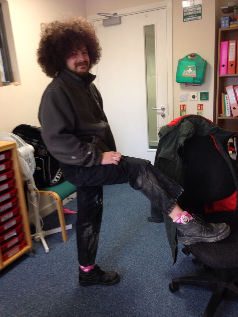 Thinkpenguin's tweet photo. Our Liam @Emmaus_Hull showing a natty taste in #sockware. There's always a #smile here as you well know @gingiecurl https://t.co/KBRWwAXYkT