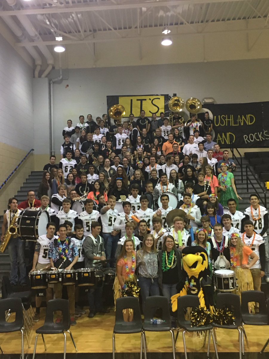 Band, FB players &amp; cheerleaders at Senior pep rally this morning! <a href="/bushlandHSband/">Bushland Falcon Band</a> <a href="/BushlandHS/">Bushland High School</a> #FalconProud