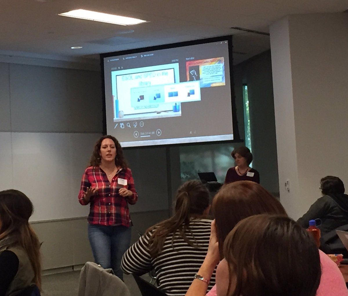 FCPS_LIS's tweet photo. @KeyMSLibrary Megan McKnight shares ESOL &amp; SPED #collaboration #fcpslibchat https://t.co/Yfp2UbdOeV
