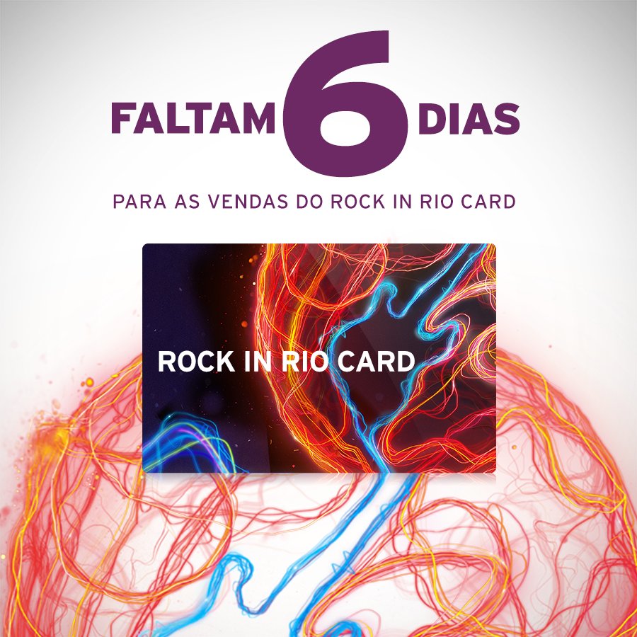 rockinrio's tweet photo. Faltam apenas SEIS dias para a venda do #RockInRioCard para o público geral! No dia 10 de Novembro, às 22h, no site do @Ingresso_com! https://t.co/HmfMwJllBP