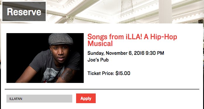 Illathemusical's tweet photo. Use "ILLAFAN" PROMO CODE and get your TIX for $10! See #iLLATheMusical @JoesPub SUNDAY, 11/6 at 9:30PM. --> https://t.co/aimLtVv3x8 https://t.co/c0j4AUit2L
