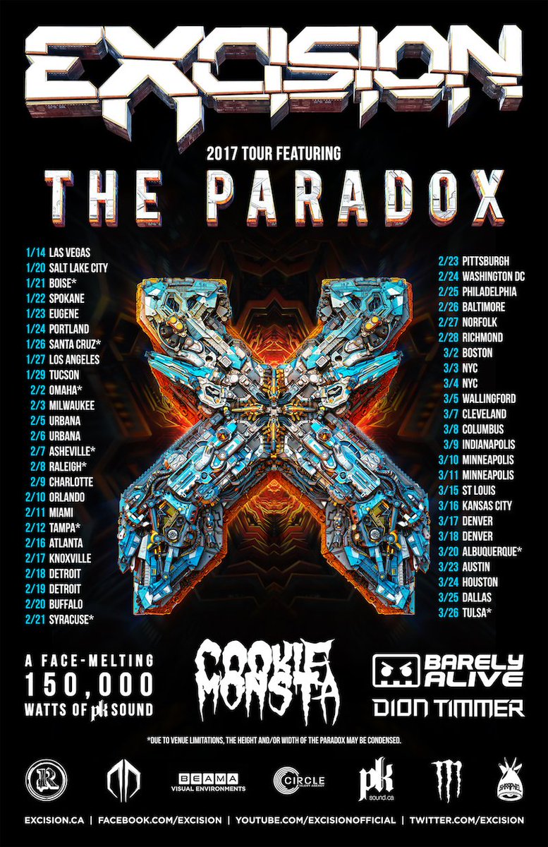 Excision's tweet photo. Tour dates for THE EXCISION 2017 TOUR featuring THE PARADOX have been announced! Tix on sale NOW at https://t.co/l9CKjbGgLz https://t.co/PayeXndQ7q