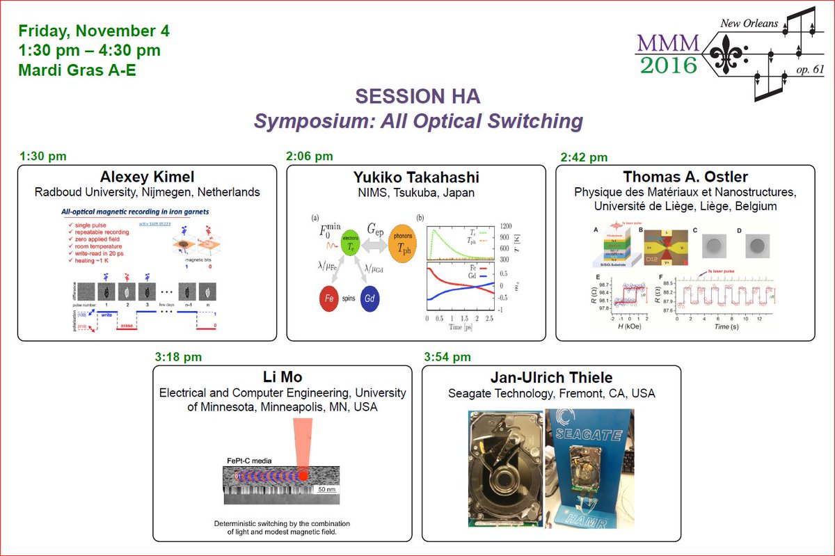 MagnetismOrg's tweet photo. All Optical Switching:  topic of HA, final symposium (five invited talks) at  #mmm61.   Special thanks to ALL our Friday afternoon speakers! https://t.co/ZNpGlSMNVt