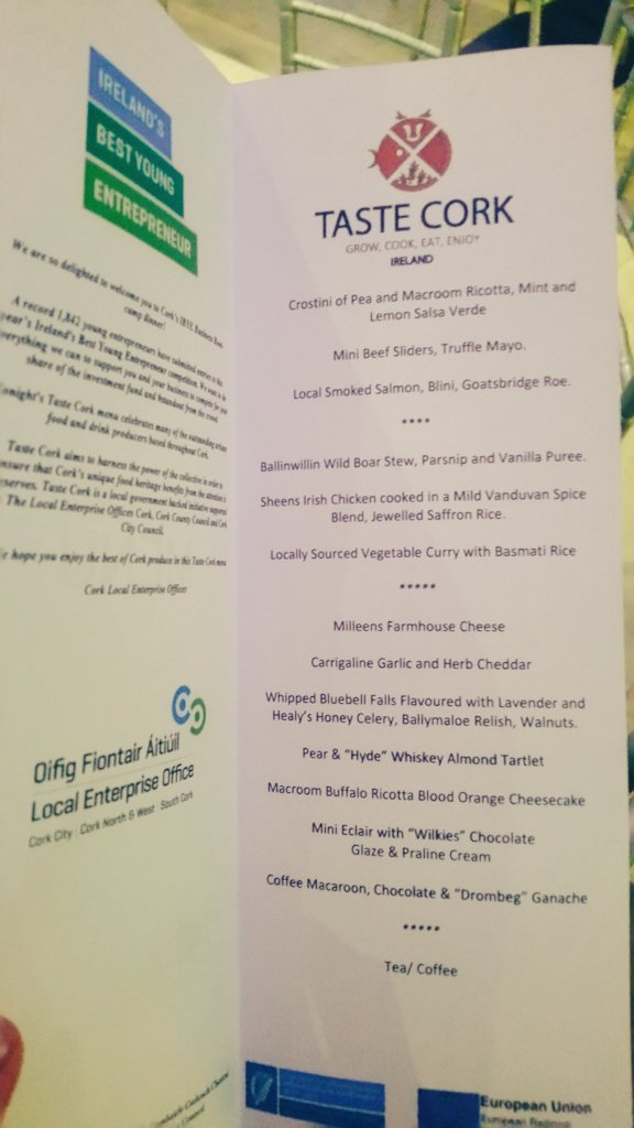 Delicious #TasteCork menu at the #IBYE Bootcamp #standout - thank you <a href="/TheMaryborough/">MaryboroughHotel&Spa</a> for all your work