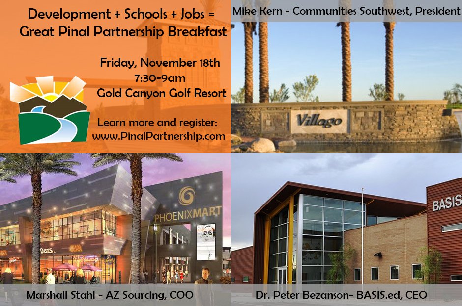 PinalPartnrship's tweet photo. Development + Schools + Jobs = Great Pinal Partnership November Breakfast. More info & registration: https://t.co/bBBiGzIZbN https://t.co/mOLjLwjbYm
