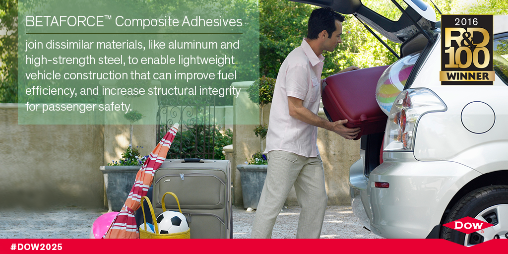 DowNewsroom's tweet photo. #RD100 award-winning BETAFORCE Composite Bonding Adhesives enable lighter, safer, more efficient vehicles. https://t.co/SZK6wv10aO  #Dow2025 https://t.co/UPqZ4EuKRr