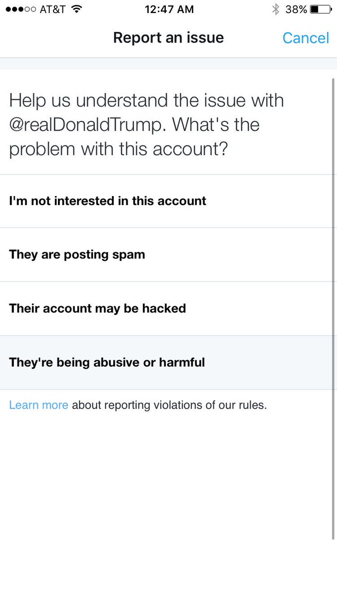 reshingbull's tweet photo. Melania Trump's speech on #cyberbullying was so inspiring that I did this. I reported @realDonaldTrump for bullying. #reportDonald https://t.co/7CFn95Dq0j