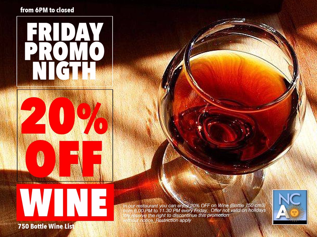 NewCampoArg's tweet photo. Friday Wine:  20% OFF ! A good idea to start the weekend..#promo #MiamiBeach #malbec #steakhouse #dinner #weekend #food https://t.co/Czm1pePIFM