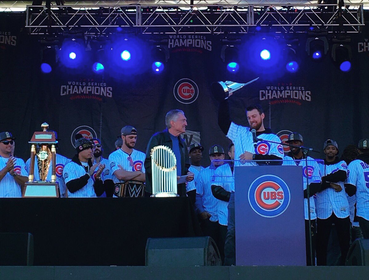 Cubs's tweet photo. Trophy shelf is looking much better these days. #WorldSeries #FlyTheW 🏆 https://t.co/lyRVSnZ08p