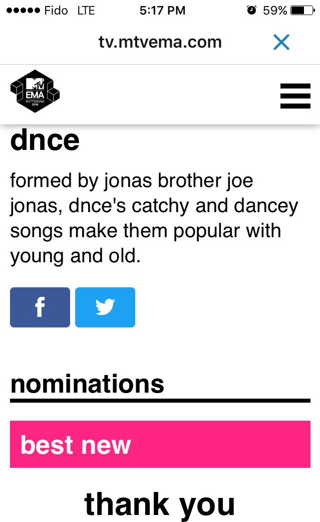 freakoverjonas's tweet photo. Hey #TeamDNCE! Please vote for @DNCE at the MTV EMA website. #BestNew and #BestPush https://t.co/5dPBDMDvnv