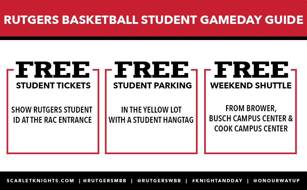‼️<a href="/RutgersU/">Rutgers University</a> students‼️

🏀= ☝️ week away

🎟 for students=🆓
🚗 with student hangtag=🆓
🚌 directly to the RAC for all weekend games=🆓
#PackTheRAC