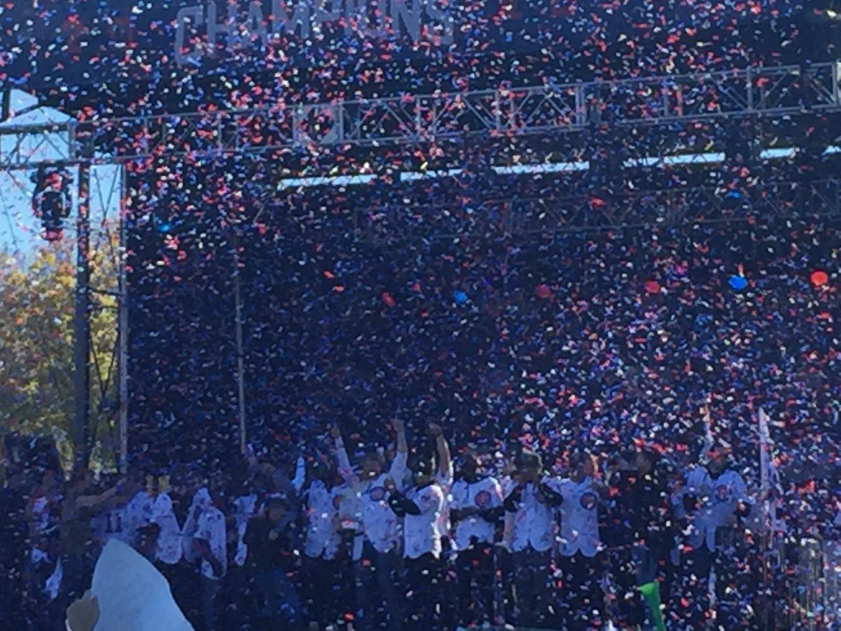 cubshawksbears's tweet photo. A day I will never forget!!! Thanks @Cubs for making my dream come true! #WorldSeriesParade #inthefront https://t.co/iZSyacIt97