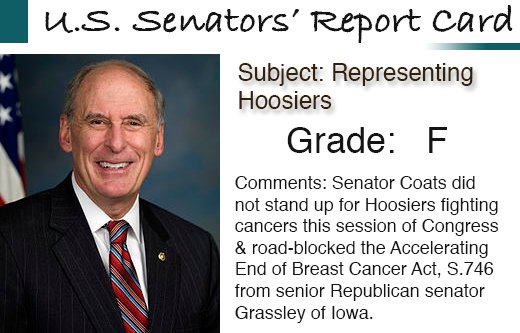 WaltherCancerIn's tweet image. Indiana @SenDanCoats grade for representing Hoosiers fighting breast cancer: