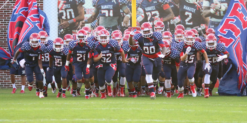 UAFootball's tweet photo. Here come the Hurricanes. @ManateeFB #UNDENIABLEWeek https://t.co/m1uNA42sgs