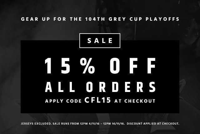 CFLShop's tweet photo. #CFLShop gear up for 104th Playoffs! Take 15% Off All Orders!! https://t.co/2Qsy89Rkmr 🚨🚨🚨 @CFL https://t.co/IQXTT5El8c
