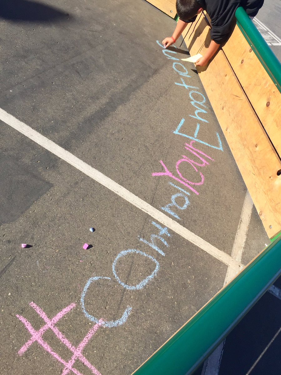 MrJesseRich's tweet photo. @KCNSschools students spreading messages of self-control across the blue school campus. #ProjectHashtag #YouControlYou https://t.co/va8G7pdqhR